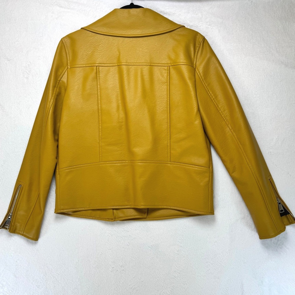 Elizabeth and James Womens Mustard Yellow Faux Leather Moto Jacket Size S - Picture 4 of 4